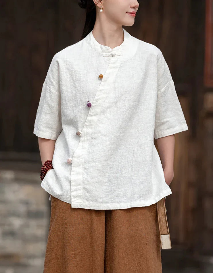 L'Appartement★Lisiere RAMIE LINEN SHIRT Asymmetrical Chinese Style Ramie Linen Hanfu Shirt – Islinen