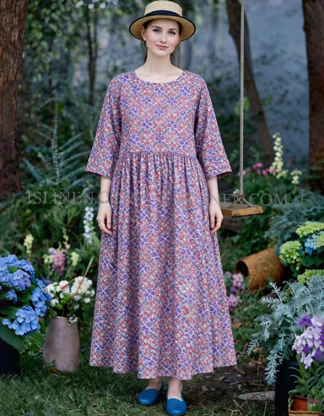 Cottagecore Loose Floral Cotton Maxi Dress for Women