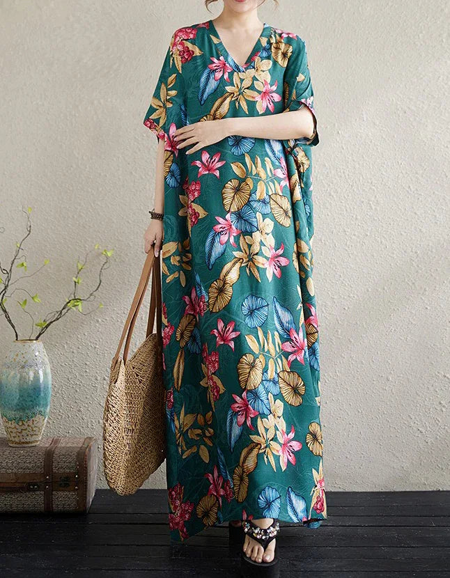 Oversized Bohemian Colorful Floral Beach Dress – Islinen