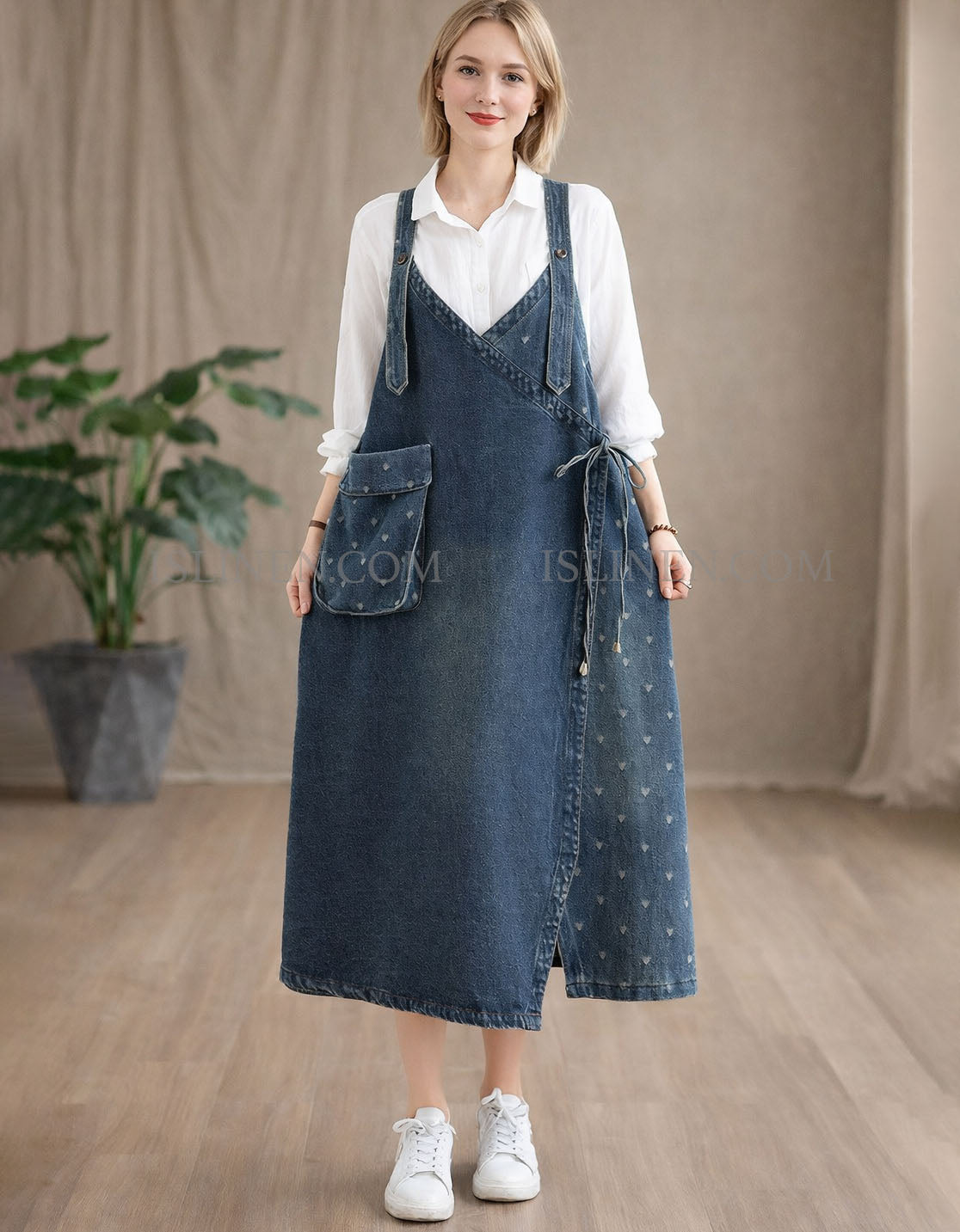 vintage denim pinafore dress Vintage Western Style Denim dungaree/Overall pinafore Dress