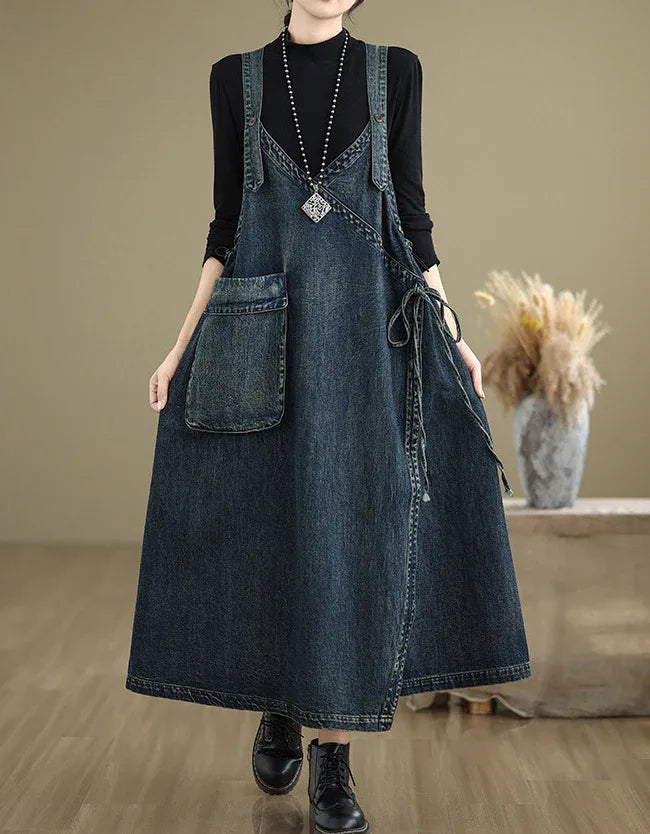 Vintage CrossBack Casual Denim Maxi Dress Islinen Vintage CrossBack Casual Denim Maxi Dress Islinen