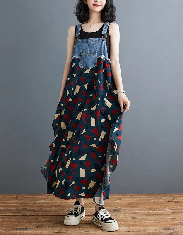 denim patchwork maxi dress Women Vintage Distressed Patchwork Long Sleeve Denim Maxi Dress BUYKUD