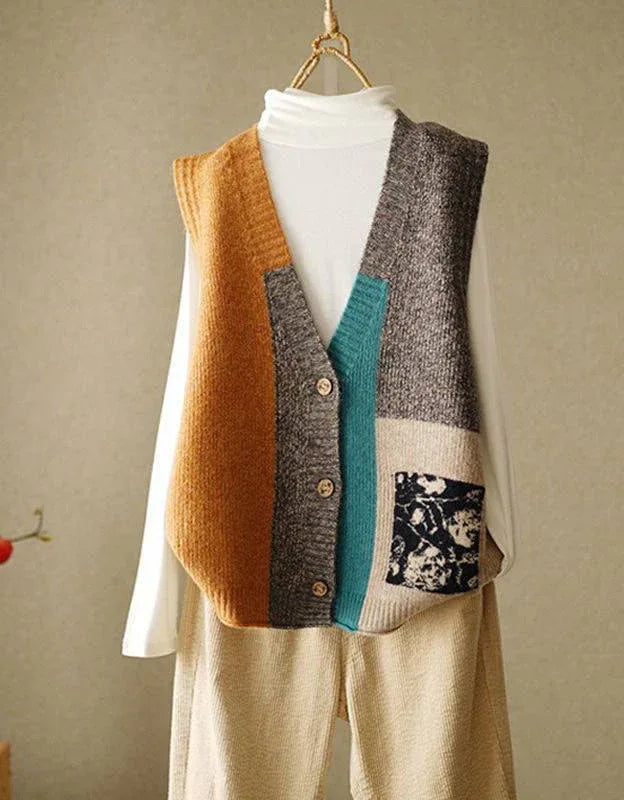 Vintage Loose Casual Patchwork Knit Vest – Islinen