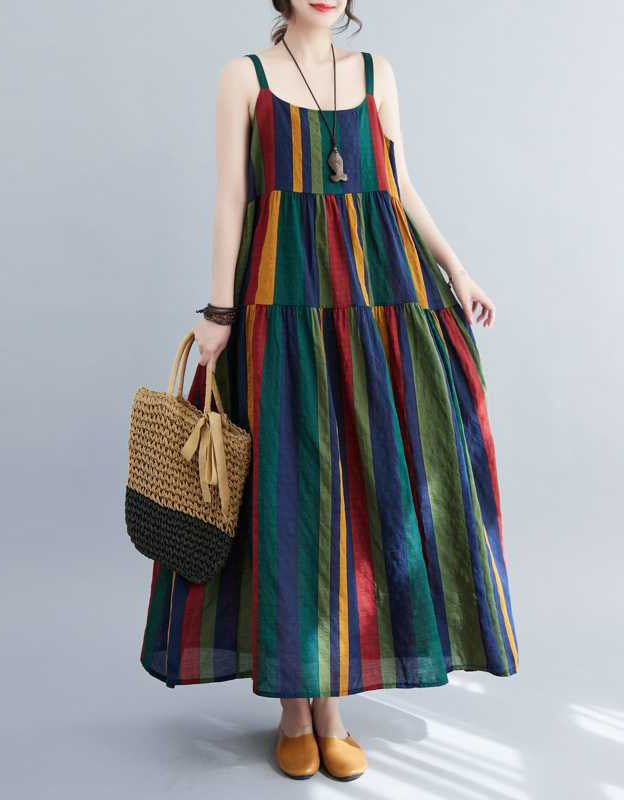 Vintage Loose Fit Colorful Linen Summer Dress – Islinen
