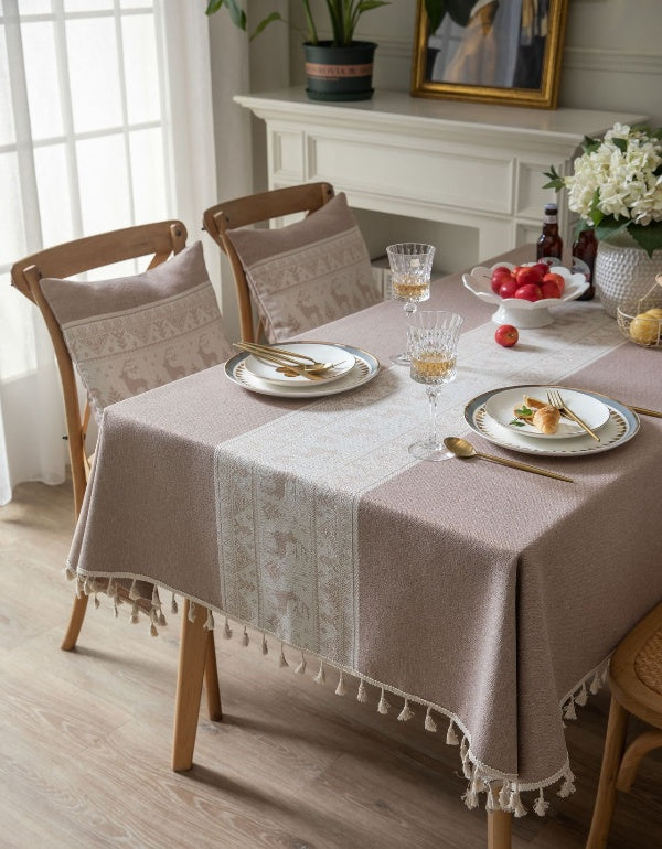 Nappe Jacquard Marron Motif Cerf de Noël