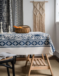 Printed Blue And White Porcelain Vintage Tablecloth