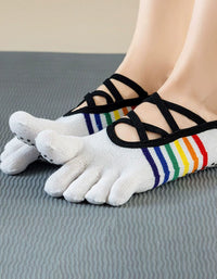 Five Toe Yoga Socks Women Non Slip Cross Strap Design