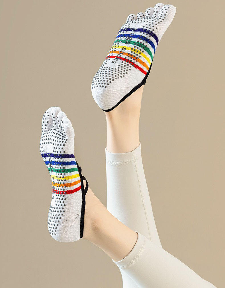 Non Slip Five Toe Socks Women Cross Strap Pilates Socks