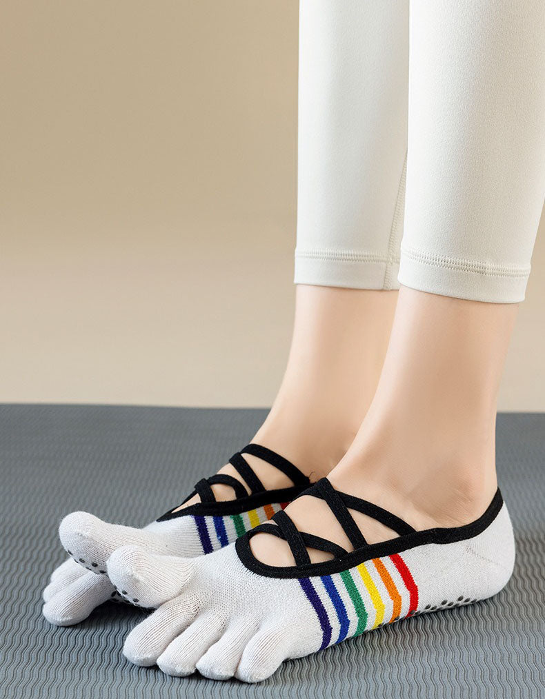 Five Toe Socks Women Non Slip Cross Strap Grip Yoga Socks