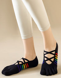 Women Yoga Socks Five Toe Non Slip Cross Strap Design