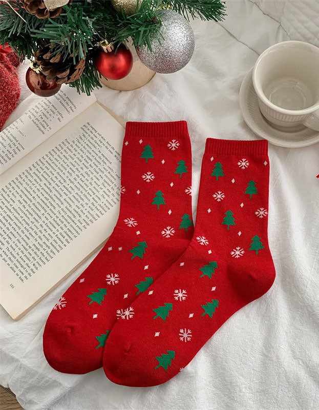 2 Pairs Women's Cute Santa Christmas Patterned Crew Socks