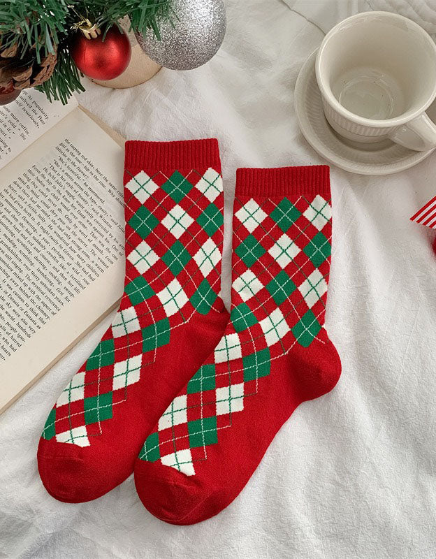 2 Pairs Women's Cute Santa Christmas Patterned Crew Socks