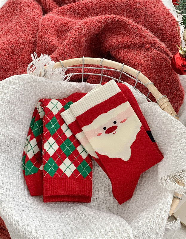 2 Pairs Women's Cute Santa Christmas Patterned Crew Socks