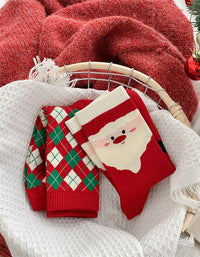 2 Pairs Women's Cute Santa Christmas Patterned Crew Socks