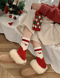 2 Pairs Women's Cute Santa Christmas Patterned Crew Socks