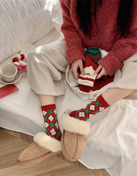 2 Pairs Women's Cute Santa Christmas Patterned Crew Socks