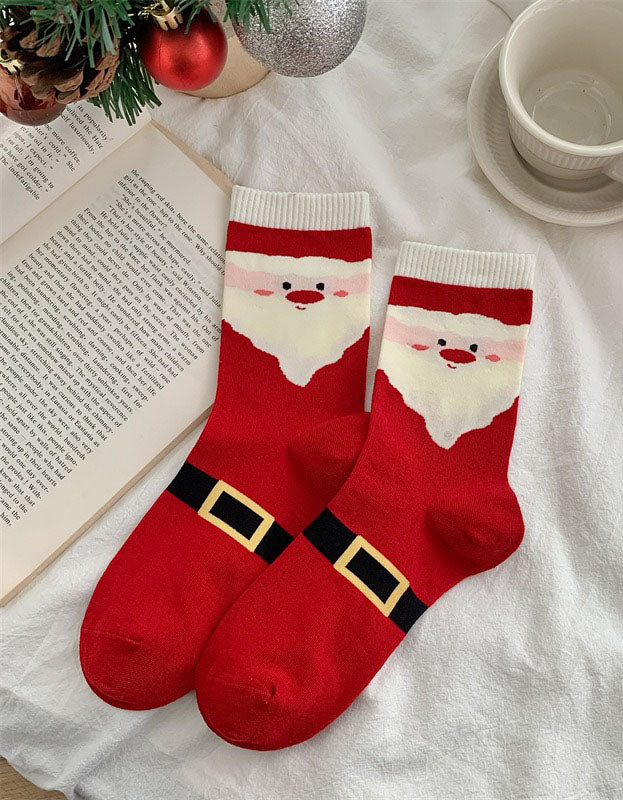 2 Pairs Women's Cute Santa Christmas Patterned Crew Socks