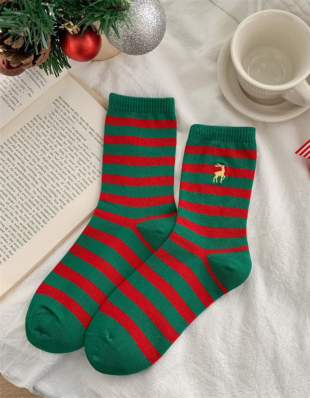 2 Pairs Women's Cute Santa Christmas Patterned Crew Socks