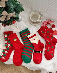 2 Pairs Women's Cute Santa Christmas Patterned Crew Socks
