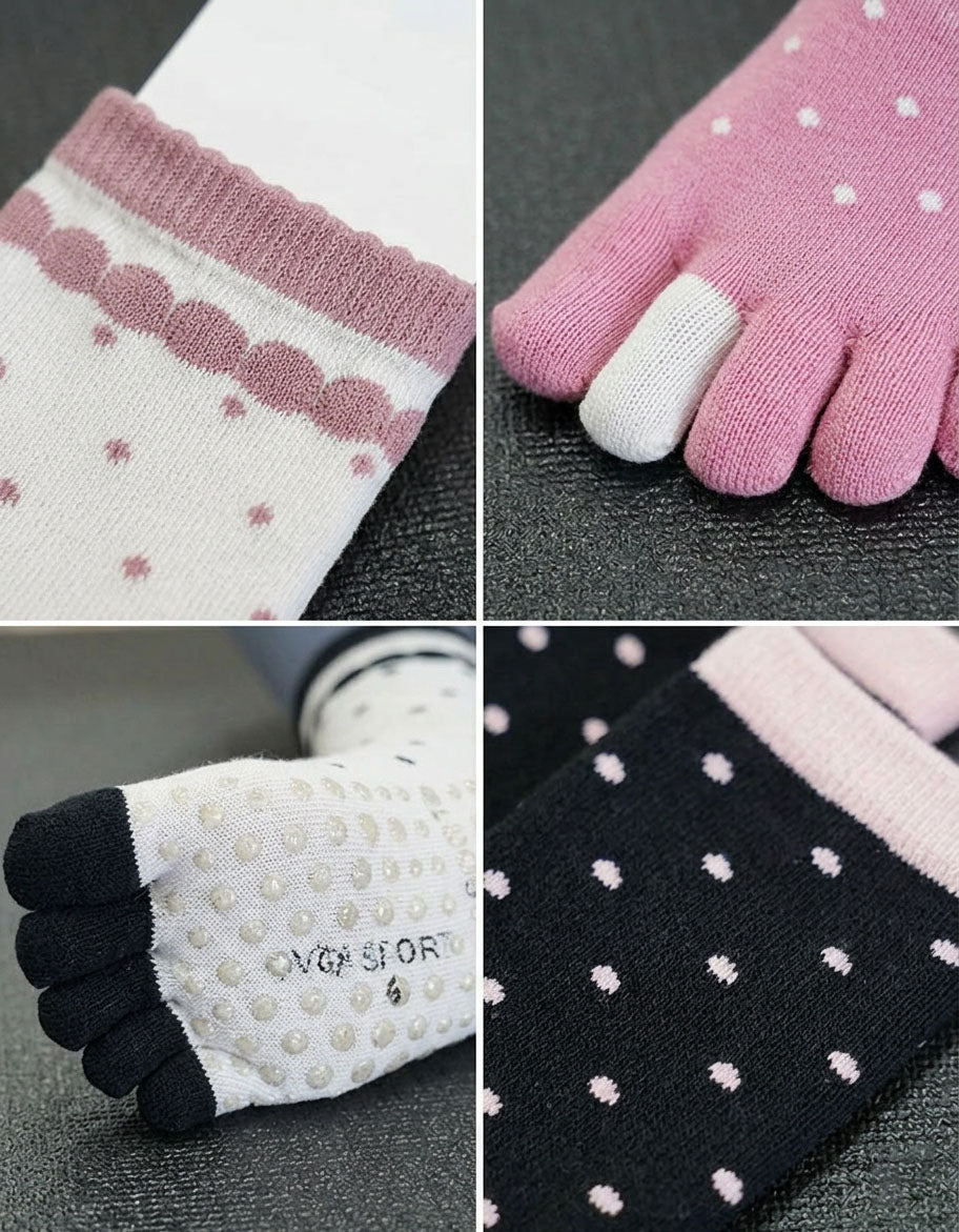 Women’s non slip yoga socks five toe grip design
