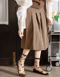 3 Pairs Vintage Flower Embroidery Transparent Socks - Islinen