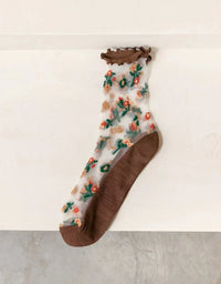 3 Pairs Vintage Flower Embroidery Transparent Socks - Islinen