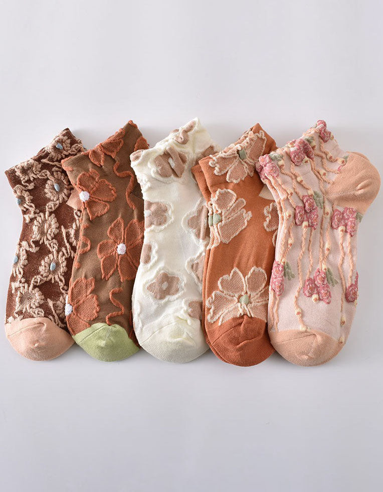 Vintage Floral Lace Mesh Socks Women Sheer Ankle Socks