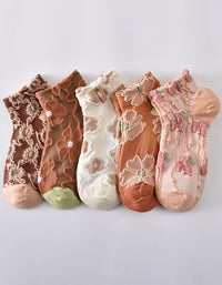 Vintage Floral Lace Mesh Socks Women Sheer Ankle Socks