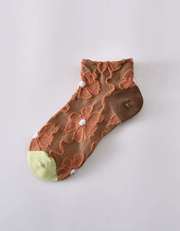 Soft breathable mesh fabric floral patterned sheer socks