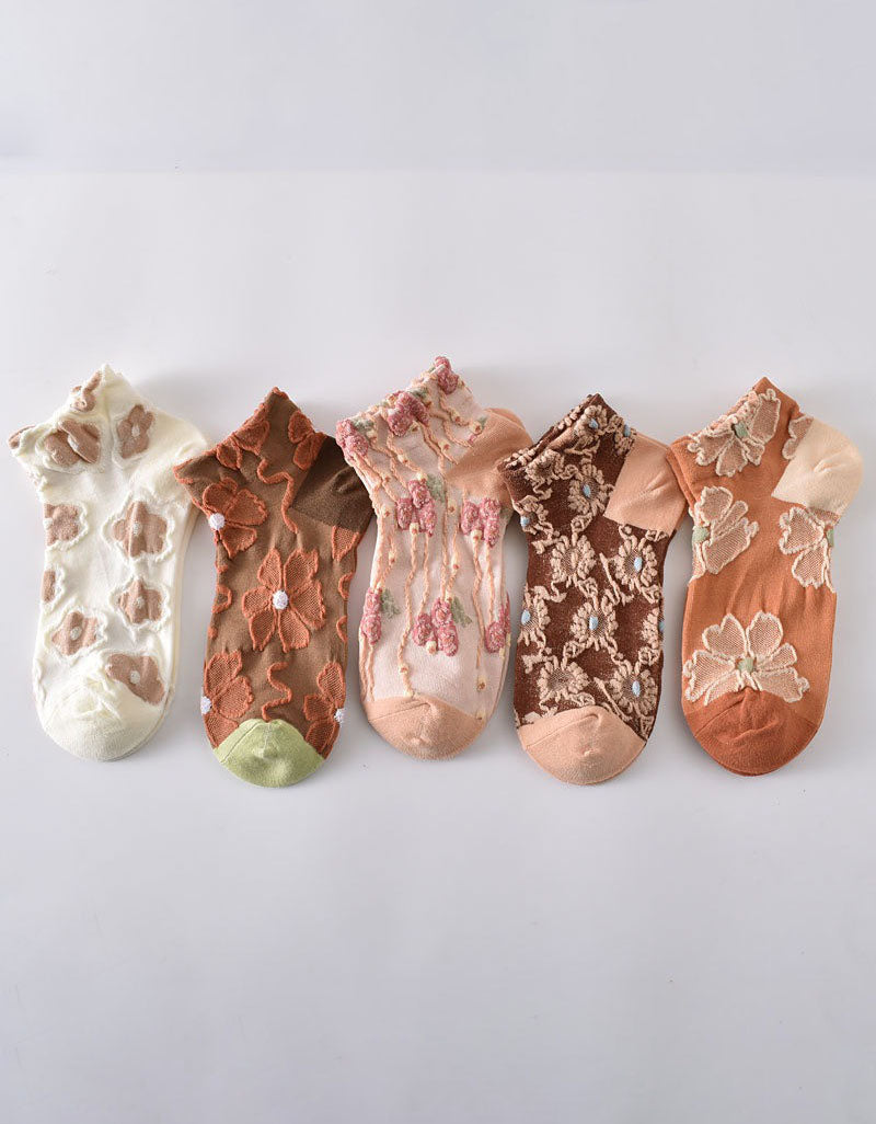 Women Transparent Floral Socks Lightweight Mesh Ankle