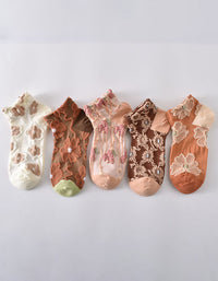 Women Transparent Floral Socks Lightweight Mesh Ankle