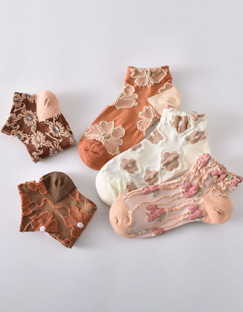 Elegant Floral Mesh Socks Women Lightweight Sheer Style
