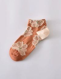 Different colors of floral sheer ankle socks soft breathable fabric