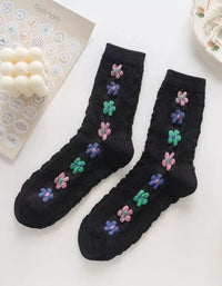 Black Cozy vintage flower socks for casual daily outfits