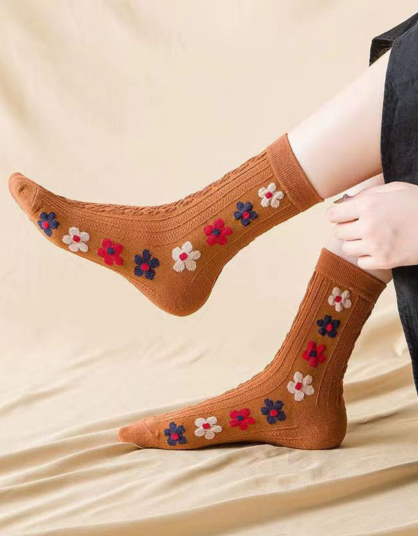 Cute flower pattern ankle socks soft breathable cotton