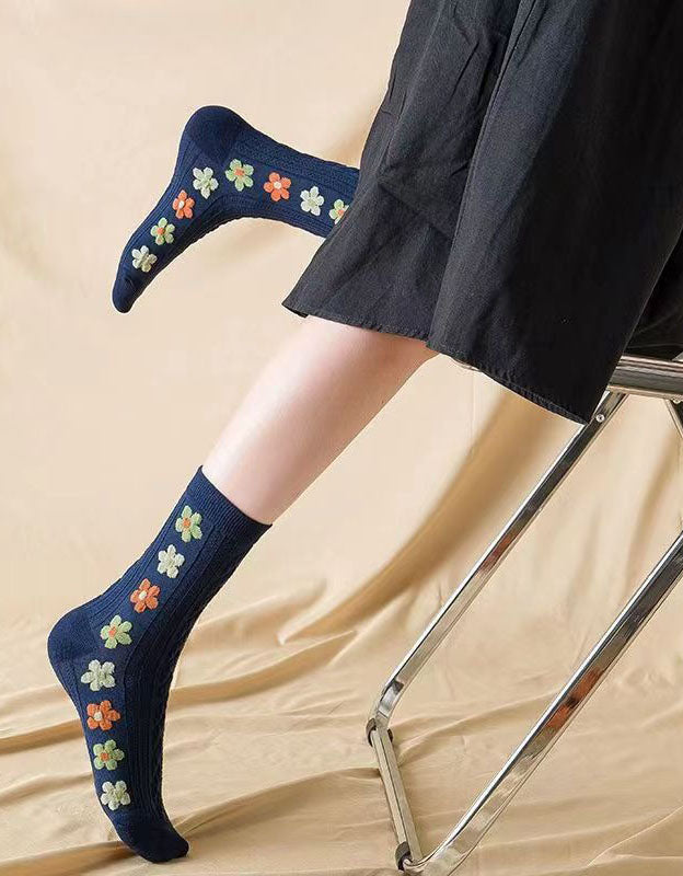 Retro style floral socks collection multicolor women