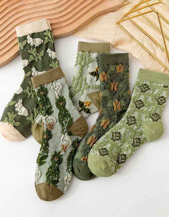 Soft breathable cotton socks pack with green designs