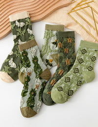 Soft breathable cotton socks pack with green designs