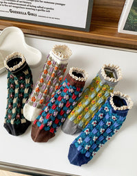 cute women’s flower pattern socks in multiple colors