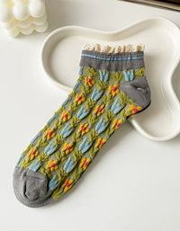 Decorative Floral Socks for Women – Lace Trim Detail