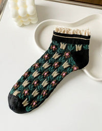 Women’s Cute Patterned Socks with Lace Top