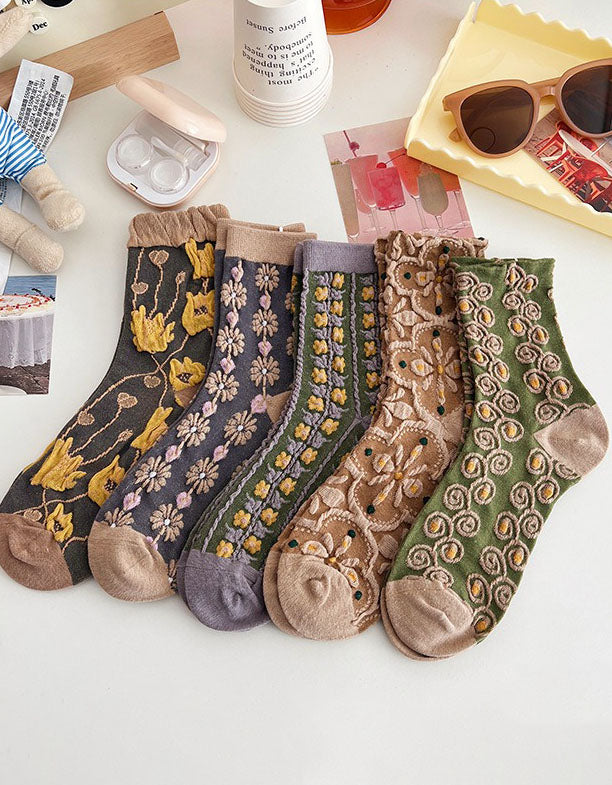 Cute Floral Socks for Women – Vintage Cotton Socks Set