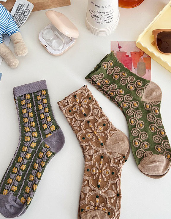 Vintage Style Floral Cotton Socks – Women’s Cute Sock Set
