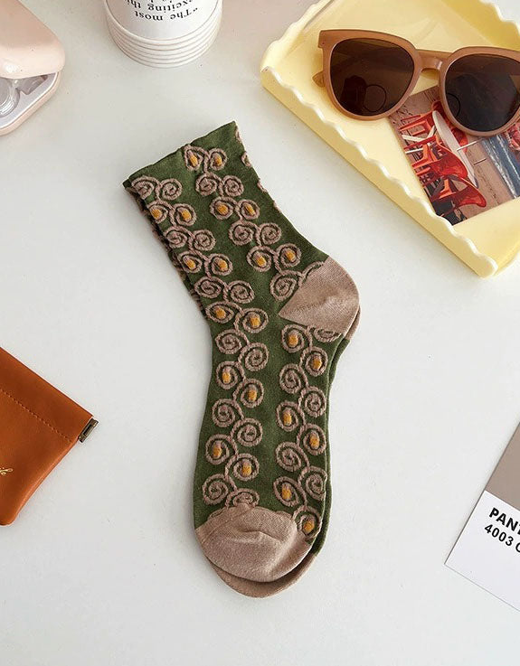 Boho Floral Socks Women – Soft Breathable Cotton Socks