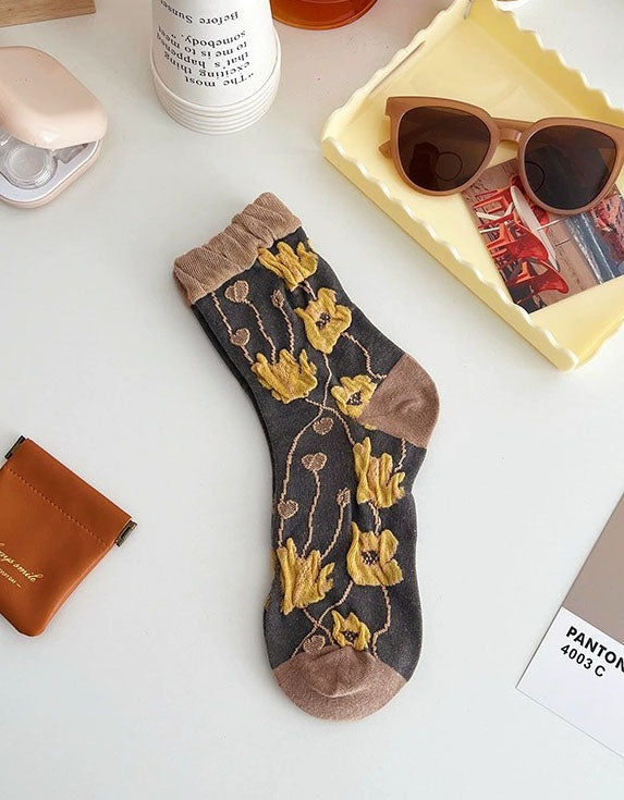 Women’s Patterned Cotton Socks Set – Cute Vintage Floral Socks