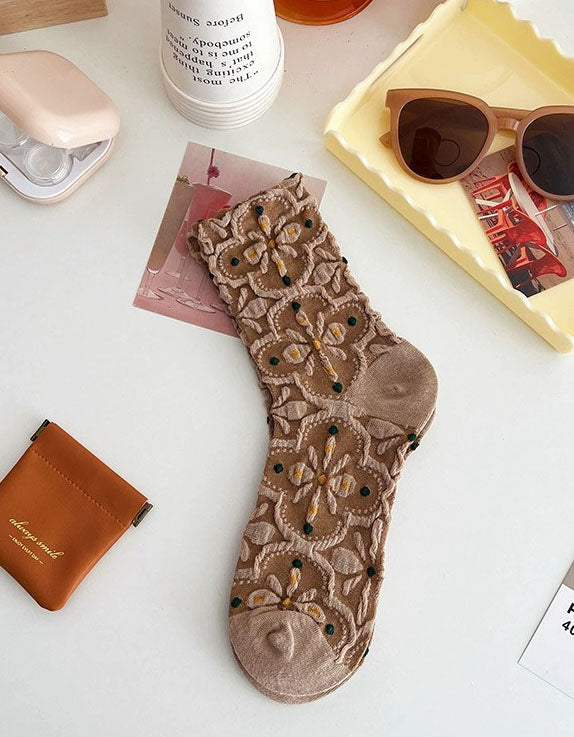 women vintage floral socks set cute cotton aesthetic socks