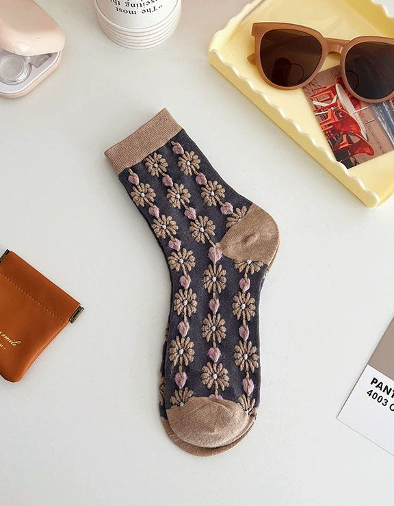 women aesthetic socks set vintage floral design cotton socks