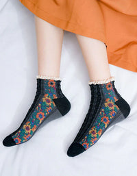 5 Pairs Women's Vintage Floral Cotton Socks - Islinen