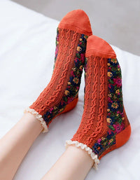 5 Pairs Women's Vintage Floral Cotton Socks - Islinen
