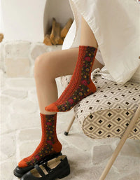 5 Pairs Women's Vintage Floral Long Tube Socks - Islinen